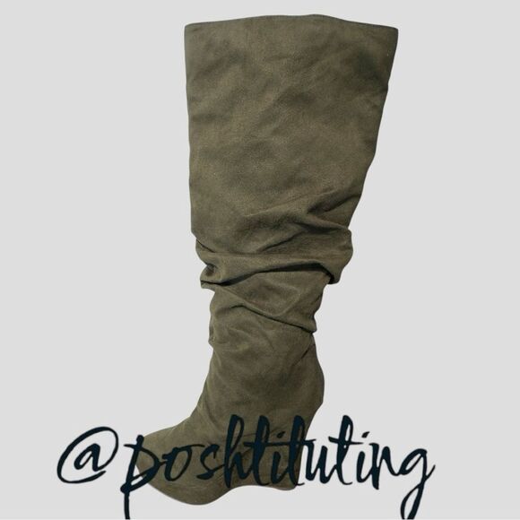 New Michael Antonio Army Green Wedge Slouch Boots sz 7 - Picture 1 of 6